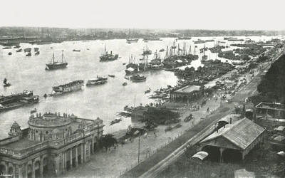 Pohled z Hooghly Bridge, Kalkata, Indie, 1895.