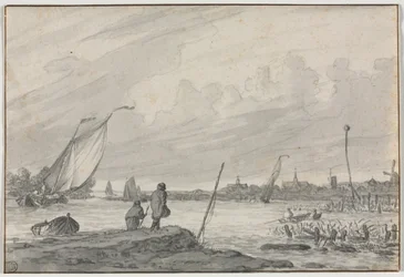 Pohled na Alkmaar s loděmi, 1600s.