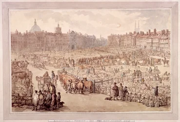 Pohled na Smithfield Market, Londýn, 1810