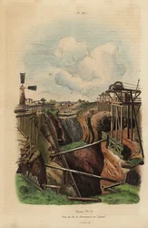 Pohled na železný důl z 18. století v Dannemora, Upland, Švédsko