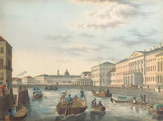 Pohled na řeku Fontanka v Petrohradu, 1820s