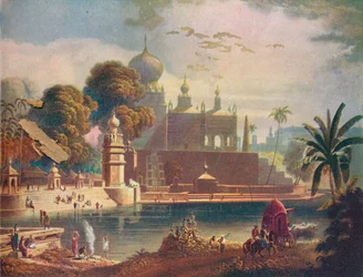 Pohled na chrámy a mešity Sassur, poblíž Poona, v Deccan, 1908
