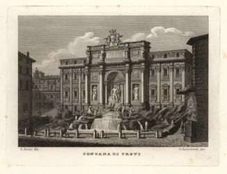 Pohled na fontánu di Trevi, Fontana di Trevi, Řím