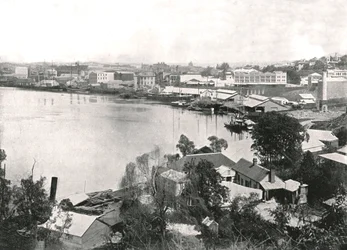 Pohled na město a řeku, Brisbane, Austrálie, 1895.