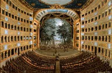 Pohled na interiér Teatro San Carlo, Neapol, 19. století