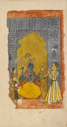 Višnu na trůn s knížecím oddaným stojícím před ním, c1700-1725