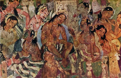 Nástěnná malba z jeskyní Ajanta of Raja Mahajanaka, c480