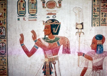 Nástěnná malba Ramsese III vedoucího zesnulého syna k bohům, Údolí královen, Egypt, c12.