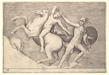 Warrior pulling a Rider from His Horse, z Ex Antiquis Camorum et Ge..., vydáno ca. 1599-1622.