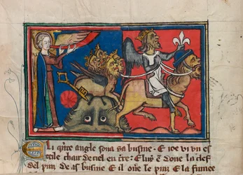 Když pátý anděl zatroubil na trubku... Miniatura z: Apocalypse de saint Jean, cca 1320.