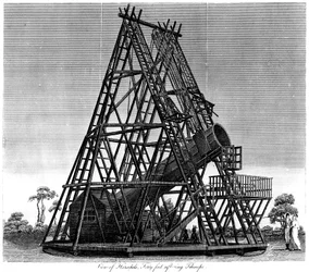 William Herschels odrazový dalekohled s ohniskovou vzdáleností 40 stop, Slough, Anglie, 1809