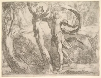 Wilton Album, folio 10a: Priapus a Lotis, ca. 1530-50.