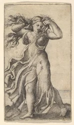 Žena tahání za vlasy, ca. 1515.