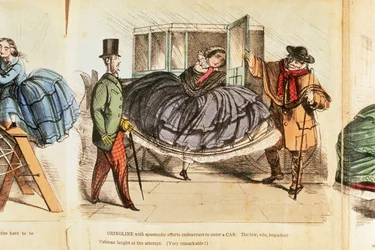 Žena se snaží nastoupit do taxíku, c1860
