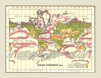 Mapa světa zobrazující oceánské proudy, 1902.