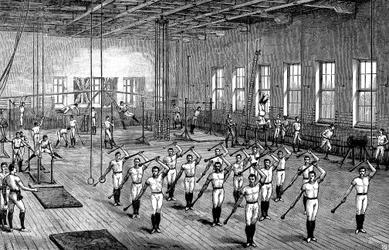 Gymnasium YMCA, Longacre, Londýn, c1888