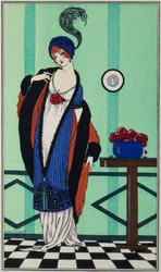 Kožich s mušelínovou tunikou z `Costumes Parisiens od Roberta Pichenota, 1913