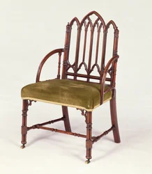 Mahagonové křeslo George III v gotickém stylu, na způsob Roberta Manwaringa, kolem roku 1765