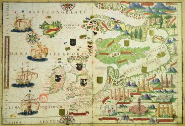 Mapa Evropy, z faksimile „Millerova atlasu“ od Pedra a Jorgeho Reinela a Lopa Homema, vytvořeného v roce 1519