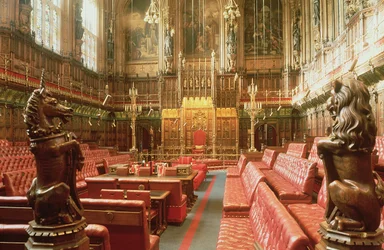 Westminsterský palác, interiér Sněmovny lordů c. 1844, Augustus Welby Pugin (1812-52)