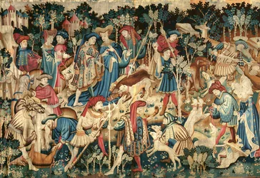 The Devonshire Hunting Tapestries, Kanec and Bear Hunt, pravděpodobně Arras, 1425-50