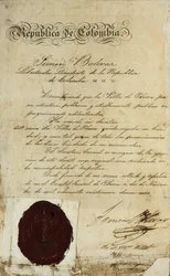 Akt povýšení vesnice San Miguel de Ibarra Simonem Bolívarem