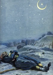 Alegorie turecké státní hymny: voják, který zemřel za svou zemi, kolem roku 1900