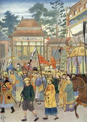 Alegorie starověké čínské hymny: Císař v palanquinu, kolem roku 1900 (ilustrace)