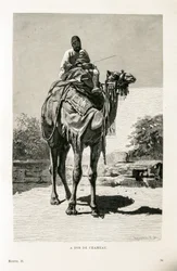Egypťan a jeho dítě na velbloudu - Ilustrace z Atlasu Egypta