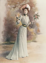 Odpolední šaty v designu Rouff, módní štítek z časopisu "Les Modes", červenec 1901