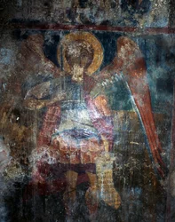 Anděl, freska v byzantském kostele Agios Constantinos a Agia Eleni, Voukolies, Kréta, Řecko (foto)