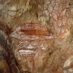 Austrálie, Severní teritorium, Arnhemská země, Národní park Kakadu, Nourlangie Rock, domorodé skalní malby