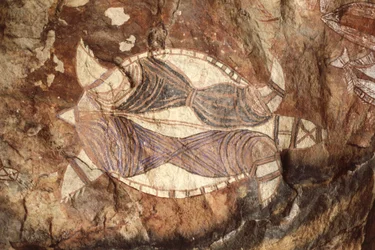 Austrálie, Severní teritorium, Arnhem Land, národní park Kakadu, Nourlangie Rock, domorodé skalní malby