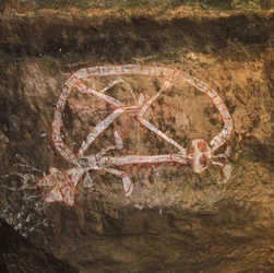 Austrálie, Severní teritorium, Arnhemská země, národní park Kakadu, Nourlangie Rock, domorodé skalní malby