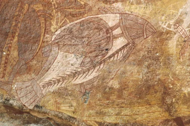 Austrálie, Severní teritorium, Arnhemská země, Národní park Kakadu, Obiri Rock, domorodé skalní malby