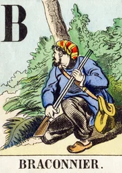B : Braconnier - The Hunting Alphabet, c.1890 (rytina)