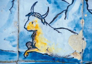 Dobytek, dlaždice azulejos, Palác markýzů z Fronteira, Lisabon, Portugalsko Detail