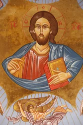 Stropní freska v pravoslavném kostele Pedoulas. Christ pantocrator, 20150510, Pedoulas, Kypr
