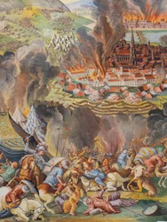 Stropní freska v boční uličce kostela sv. Kateřiny, vyřazení Vídně v roce 1683, Mauzoleum Habsburgů, Graz, Styrie, Rakousko, Evropa (fotografie)