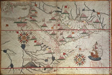 Mapa Arábie a východního Středomoří, část Portolanského atlasu, cca 1650 (pero a inkoust na papíře)