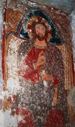 Kristus učitel, freska v kryptě, svatyně Marie ze schodů (18. století), Massafra, Puglia, Itálie