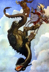 Pár bojující s drakem, asi 1910 (ilustrace)