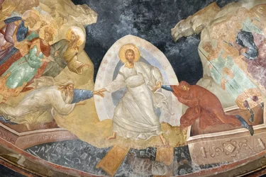 Detail fresky Anastasis, kostel sv. Spasitele v Chora, Parekklesion