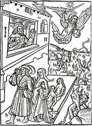 Ďáblové jsou pronásledováni archandělem svatým Michaelem, zatímco lidé pokračují ve své činnosti