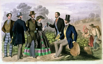 Elegantní společnost při vinobraní, asi 1860-1870 (rytina)
