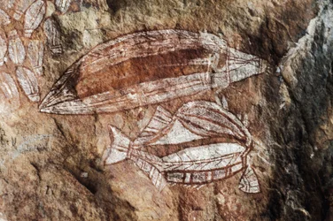 Ryby, skalní malba, Arnhem Land, Severní teritorium, Austrálie, domorodá kultura