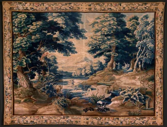 Vlámský gobelín. Tak zvaný Verdure. Ateliér Oudenaarde. Rozměry 340 x 451 cm. Inv 00020.
