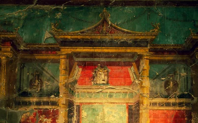 Freska v salonu, Villa Poppaea, archeologická oblast Oplonti, Torre Annunziata (Seznam světového dědictví UNESCO