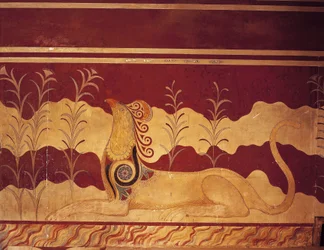 Freska na zdi, trůnní sál, palác Minos, Knossos, Kréta, Řecko