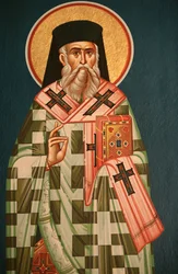 Řecká ortodoxní ikona znázorňující svatého biskupa Soluň Řecko
